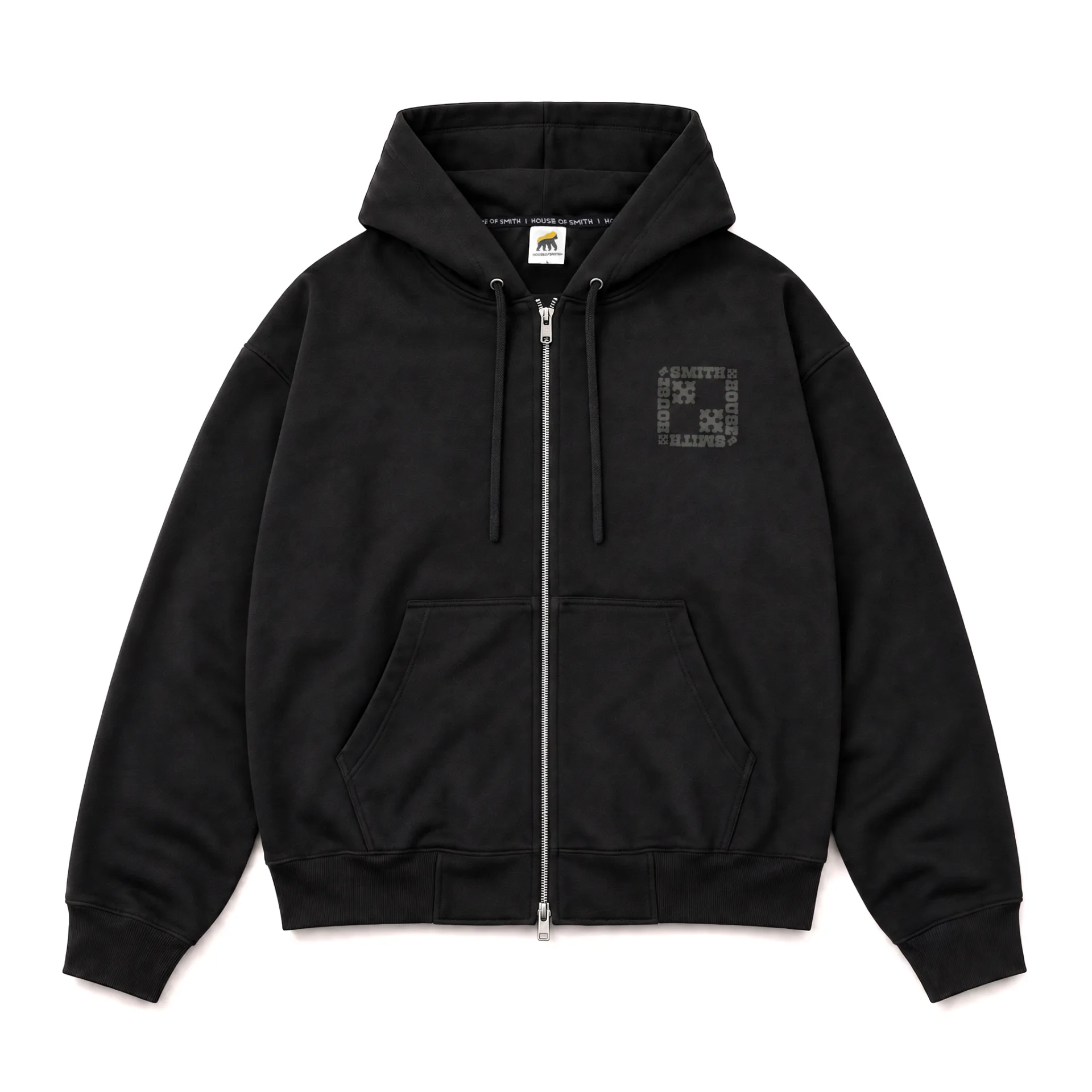 Deco Zipper Boxy Hoodie Black